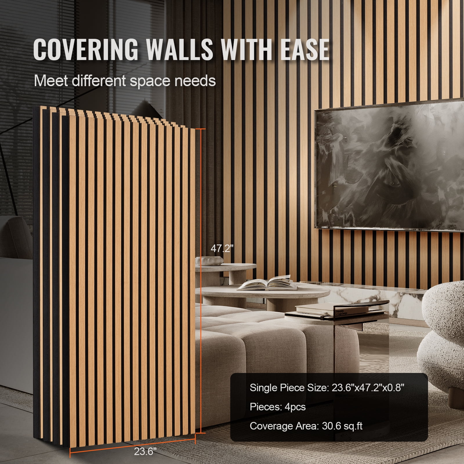 VEVOR Wood Slat Acoustic Panels, 23.6 x 47.2 inch, MDF Accent Wooden Wall Panels for Modern Interior Wall Decor, Faux Wood Wall Board Panels for Noise Reduction, Light Oak