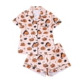 thumbnail image 2 of FASHOFT Womens Halloween Pajamas Set Cute Pumpkin Graphic Button Down 2 Piece Pjs Shorts Set Ruffle Notch Collar Sleepwear Light Pink M, 2 of 9