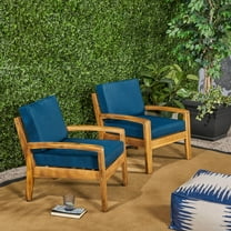 Noble House Wilcox Traditional Acacia Wood Club Chairs with Cushions, Teak and Dark Teal (Set of 2)