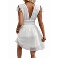 thumbnail image 6 of Women Summer Deep V-Neck Dresses Elastic Waist A-Line Swing Flowy Mini Dress White S, 6 of 10