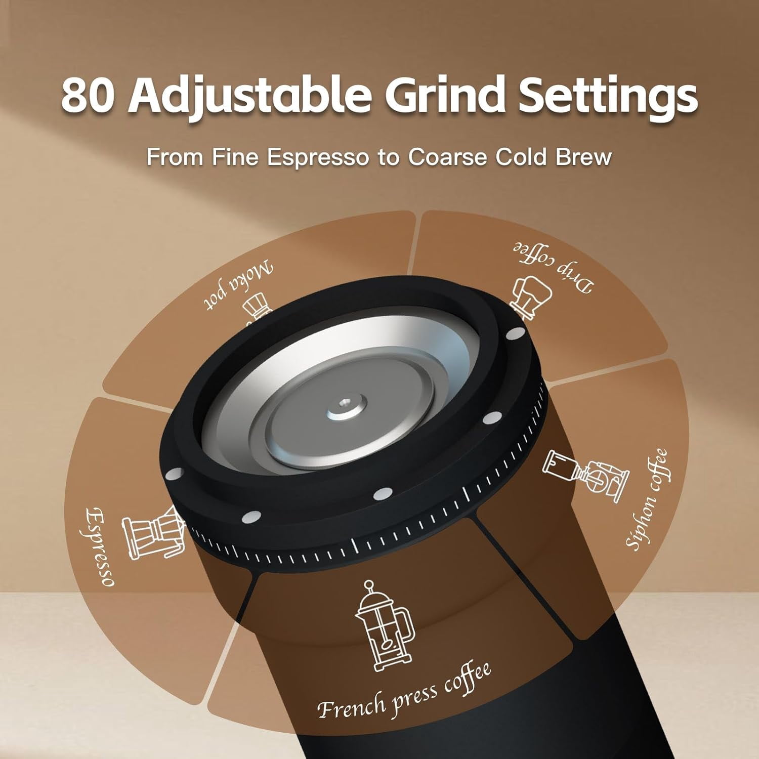 Portable Coffee Grinder, Rechargeable Cordless Conical Burr, Coffee Bean Grinder Electric with Stainless Steel Burrs, 80 Grind Settings, Espresso Grinder for Home Brewing & Travel Use