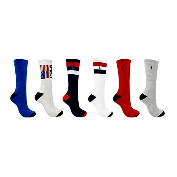 Polo Ralph Lauren Men's 6-Pack Americana Sport Crew Sock, White Assorted, 10-13
