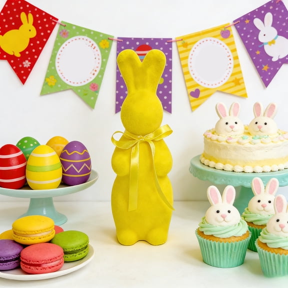 Flocked Easter Bunny Ornament Foam Bunny Sculpture Animal Bunny Tabletop Ornament for Easter Home Office Party Decoration
