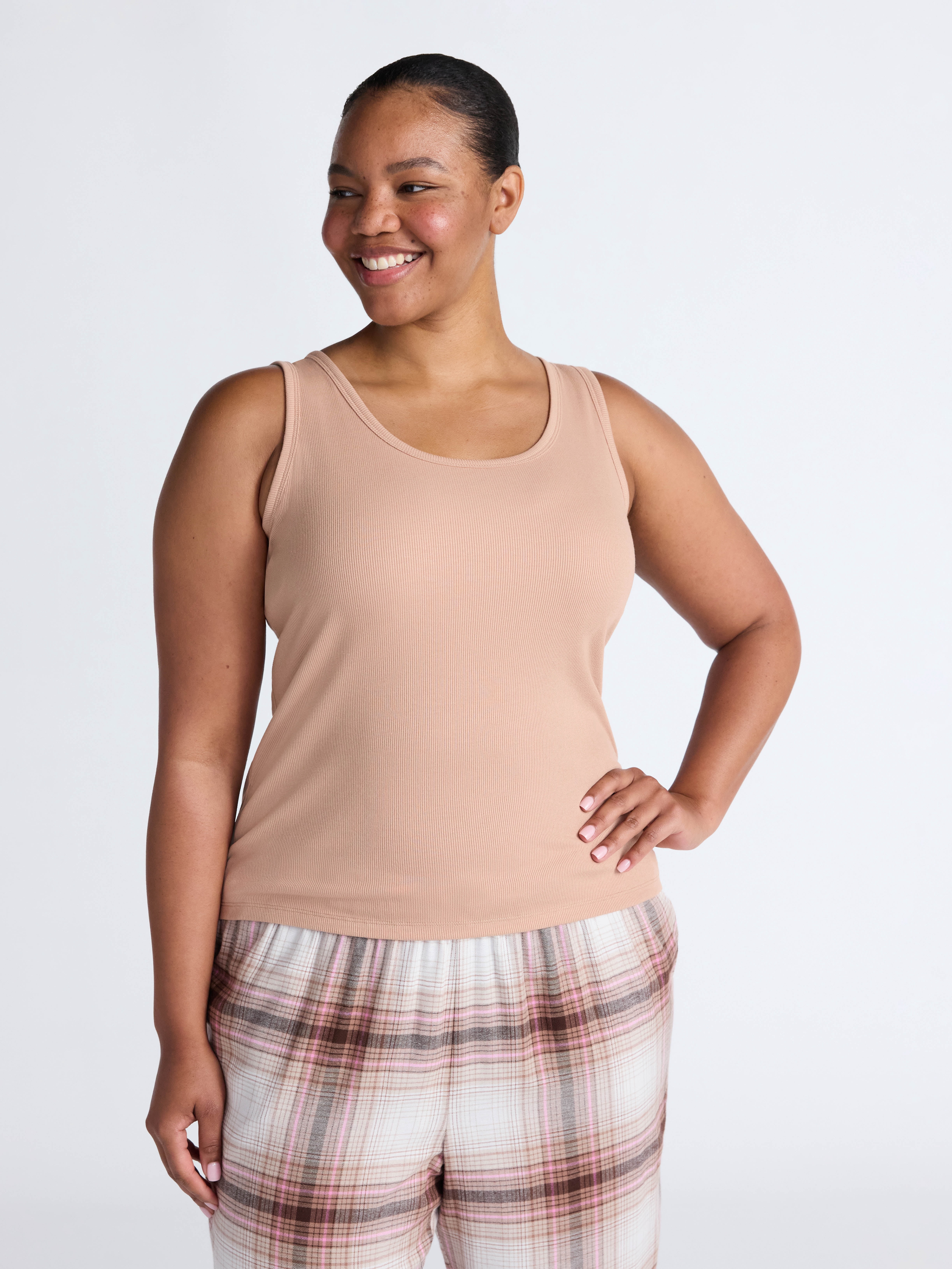 Joyspun Women’s Ribbed Tank with Inner Bra, 2-Pack, Sizes XS-3X