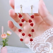 ANANJING 2021 Red Rose Drops Earrings Long Tassel Dangle Women Wedding Party Jewelry Gift