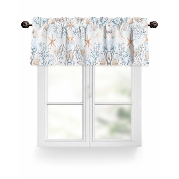 Coral Starfish Valances for Windows Ocean Coastal Summer Nautical Retro Valance Rod Pocket Light Filtering Short Window Treatments Curtains for Kitchen Bathroom Living Room Bedroom, 54 x 18 Inch