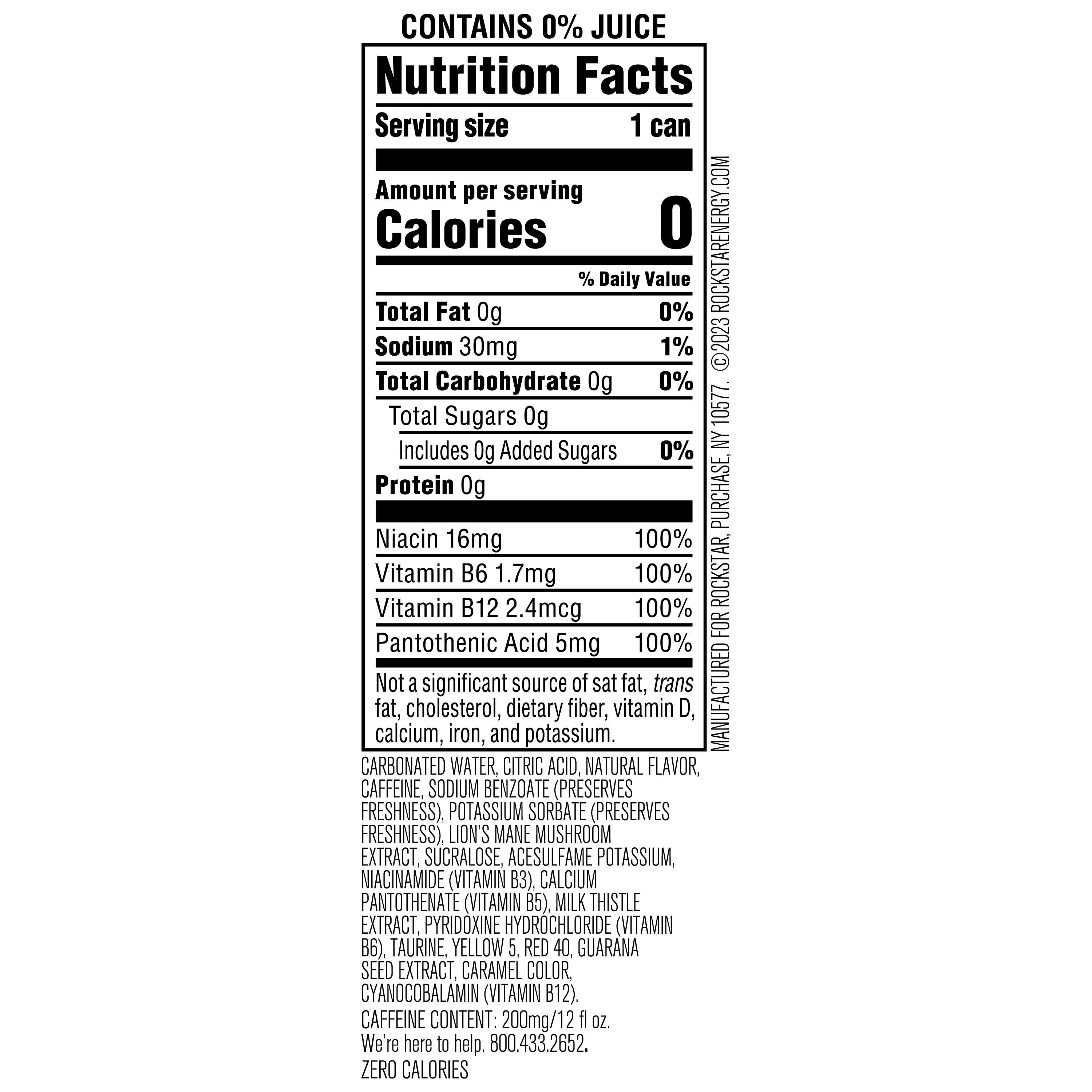 Rockstar Focus Zero Sugar Energy Drink, White Peach Flavor, Lion’s Mane, Energy & Mental Boost, 12 oz 12 Pack Cans