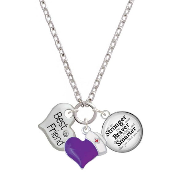 Delight Jewelry Silvertone Large ''Best Friend'' Heart - Purple Heart Nurse Strong Zoe Necklace