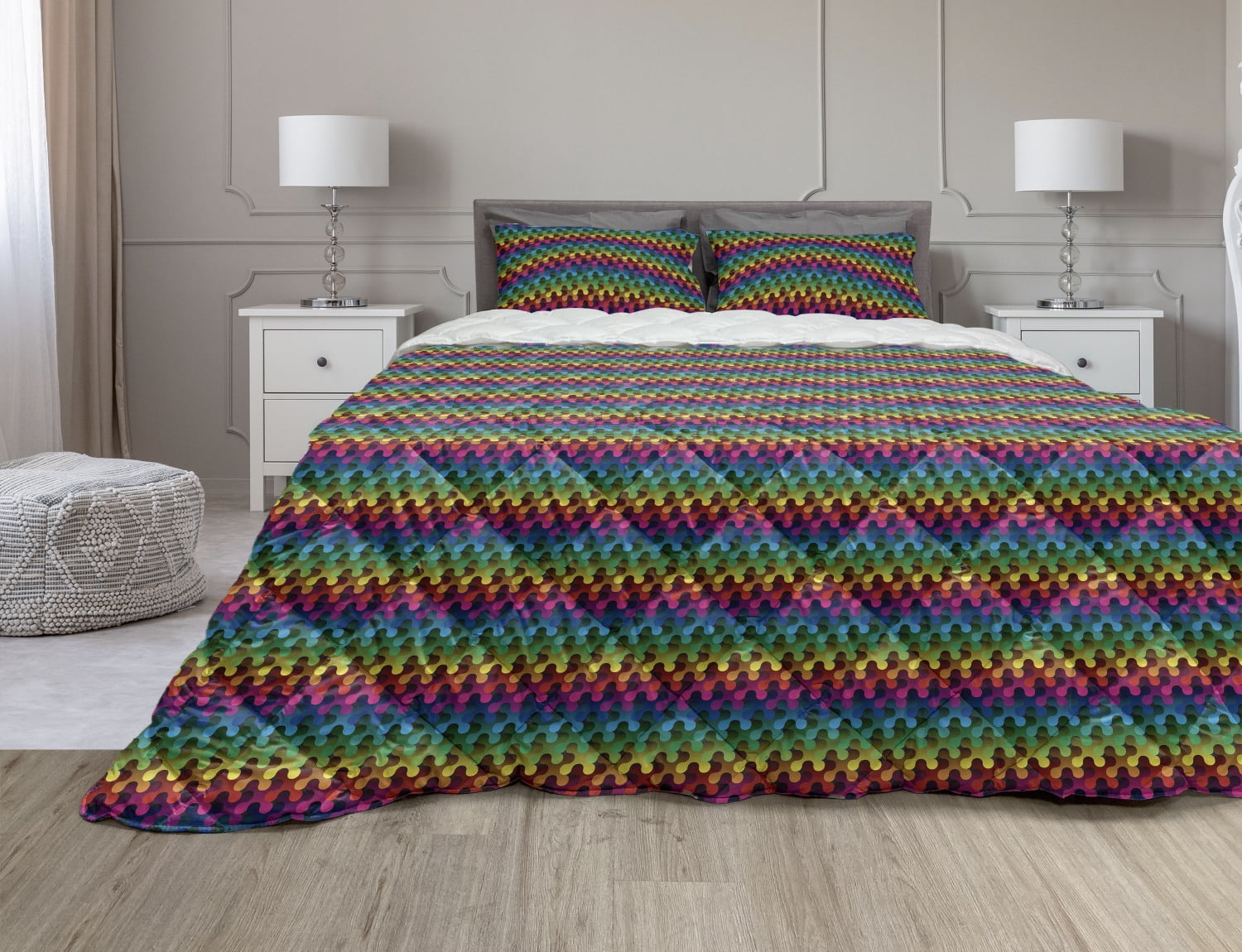 Geometric Comforter & Sham Bedding Set, Trippy Digital Gradient Puzzle