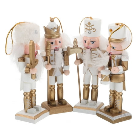WASHWEPE 4Pcs Nutcracker Pendant Golden Lifelike Wood Craft For Christmas Ornament And Home Decor