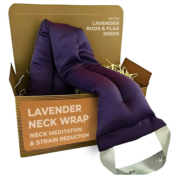 Victoria's Lavender Luxury Microwavable Aromatherapy Lavender Neck Wrap Provides Stress and Neck Pain Relief with Organic Lavender Buds and Flax Seed, Extra Long, Excell