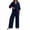 Navy, variant on Akmaiox Two Piece Sets for Women Short Sleeve Half Button Pullover Shirts Elastic Waist Wide Leg Pants Linen Sets Breathable Comfy Summer Vacation Loose Lounge Sets S-3XL