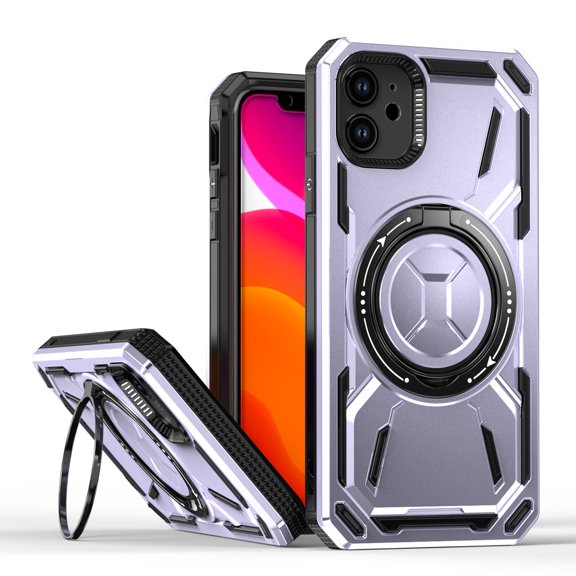 Allytechgroup Military Grade Shockproof Case for Apple iPhone 11, Compatible with Magsafe Rotating Stand Bumper Wireless Charging Magnetic Phone Case for Women Men, Purple
