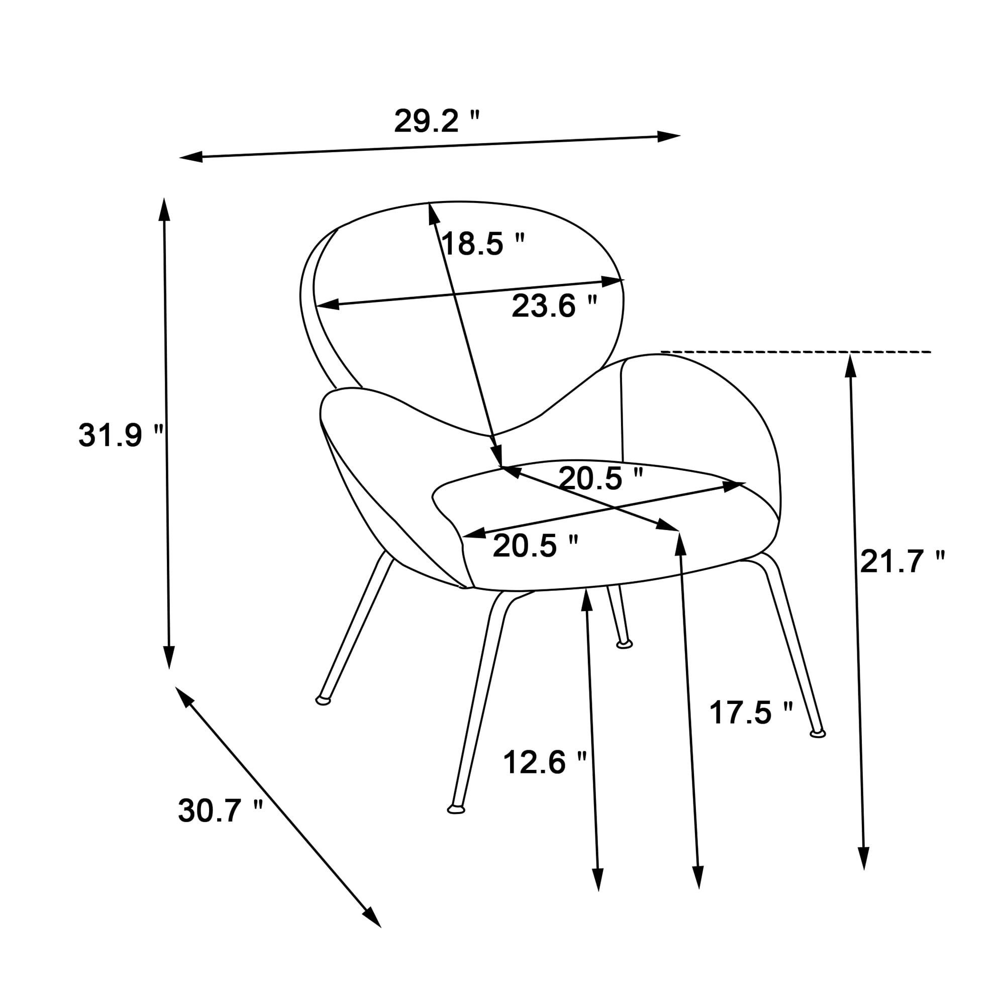 Kadyn Modern Sherpa Armchair with Black Metal Legs, Comfy and Soft Chairs for Bedroom, Ivory