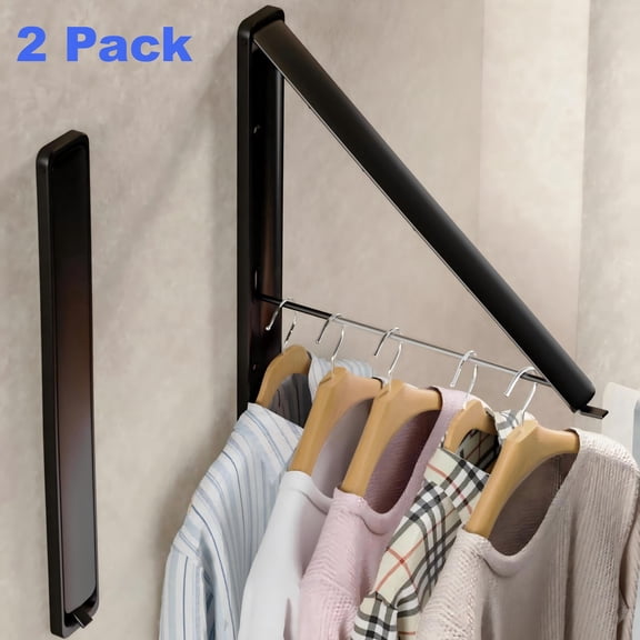 2 Pack Clothes Drying Rack Wall Mounted Retractable and Foldable Clothes Hanger for Laundry Room Organization and Storage Clothes Hanger Rack for Dorm Closet Balcony Laundry Room Metal Black