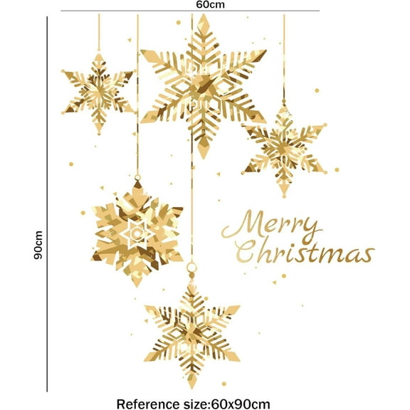 Christmas Tree Window Clings Stickers for Glass, Golden Christmas Snowflake Windows Static Stickers, DIY Wall Window Door Mural Showcase Decal Sticker (Style B)