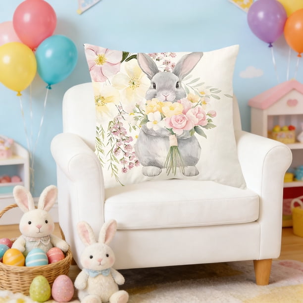 Easter Decoración del hogar Easter Pillow Cover Home Easter Egg Rabbits Festival Decoration Cushion Cover Decoración del hogar