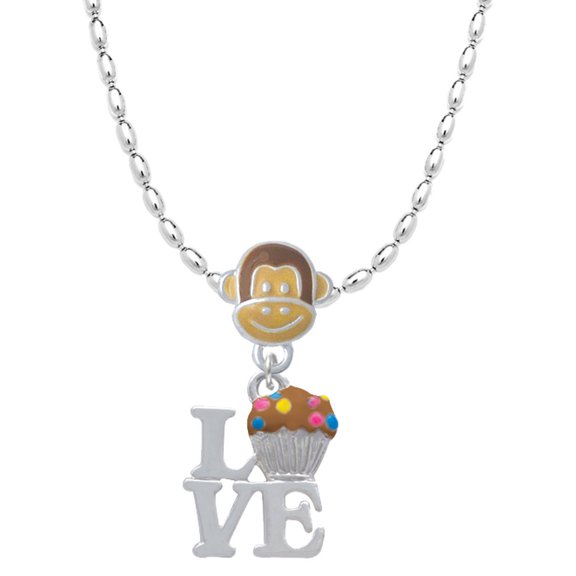 Delight Jewelry Silvertone Love with Chocolate Cupcake Mia Monkey Charm Necklace