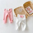thumbnail image 2 of Otoño e invierno nuevo bebé más leggings gruesos de terciopelo pantalones largos a juego con lazo de color sólido (beige, longitud de pantalones 66 cm), 2 of 5