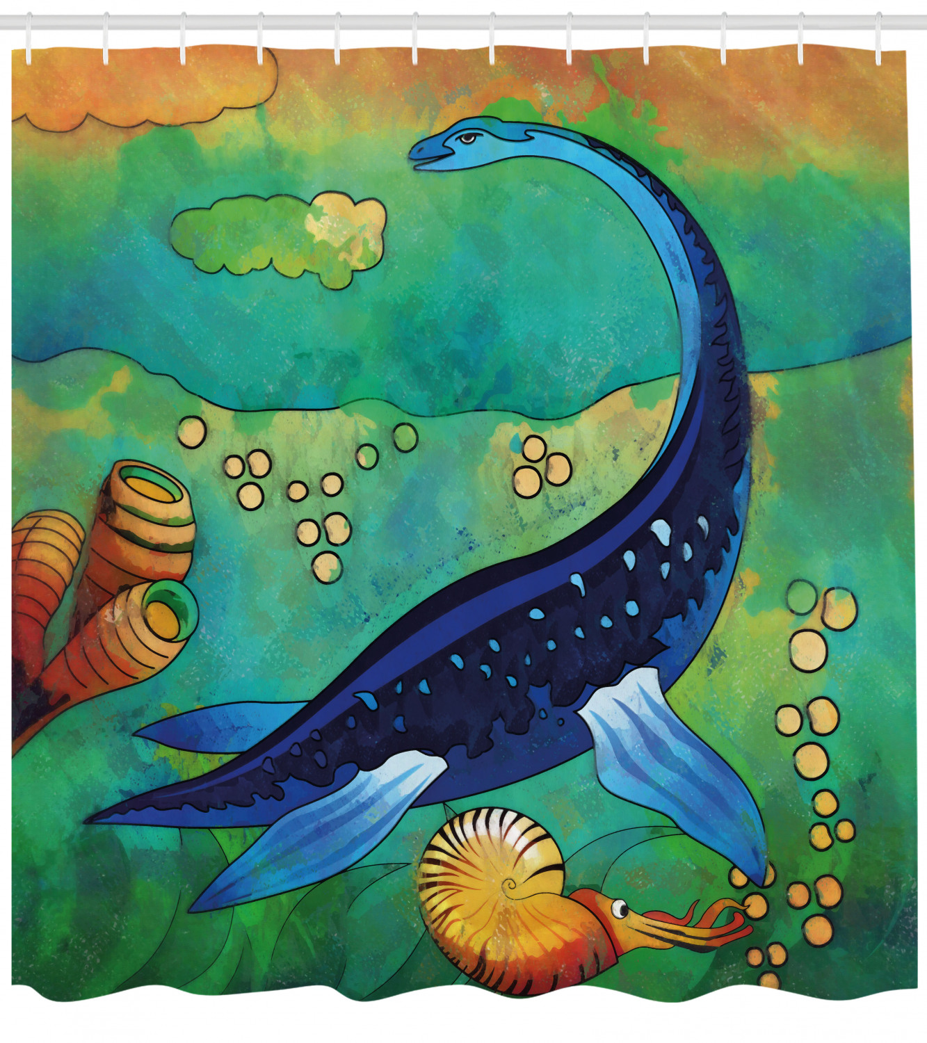 Dinosaur Shower Curtain, Ancient Wild Sea Creature Plesiosaurus in Its