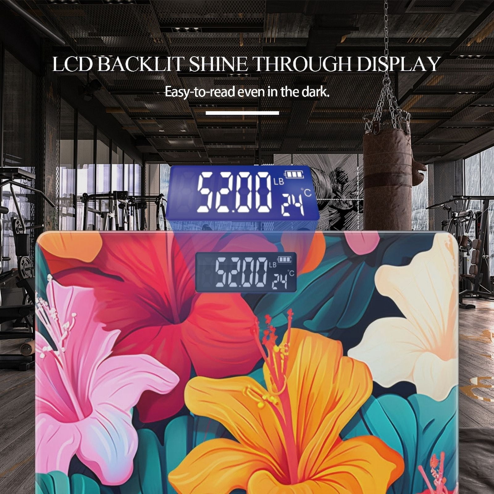 Bathroom Scale, Highly Accurate Digital Body Scale,Precisely Measures Weight up to 400 lbs-Vibrant And Colorful Tropical Flowers