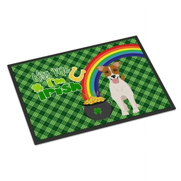 Brown White Smooth Jack Russell Terrier St. Patrick's Day Indoor or Outdoor Mat 24x36 36 in x 24 in