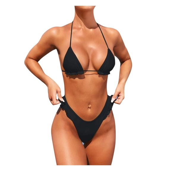 QLEICOM Womens Swimsuits Tummy Control Plus Size Swimsuit Coverup Contrast Panel Bandage Bikini Set Push-Up Swimwear Beachwear Swimsuitit Black S