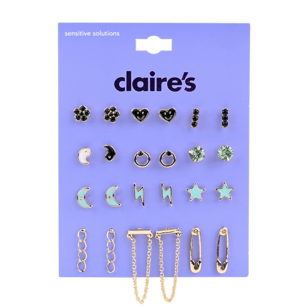 Claire's Tween Girls' Black, Turquoise and Gold Earring Set, Flowers
