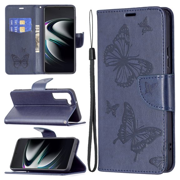 Samsung Galaxy S22 Plus Wallet Case, Full-protective Case with Flip Cover & Inner TPU Shell, Shockproof & Anti-fall Kickstand Two Card Slots & A Cash Pocket Inside, Convenient Case, Blue