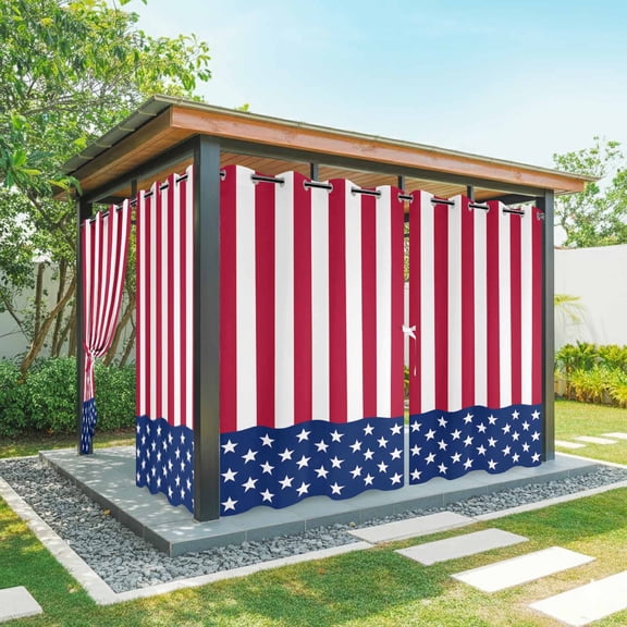 4th of July Outdoor Curtains for Patio Waterproof,Windproof Privacy Curtains with Weighted Bottom,Red Stripes Star Patriot Independence Day Outside Drapes for Picnic Garage Yard 54"x108" 2 Panel