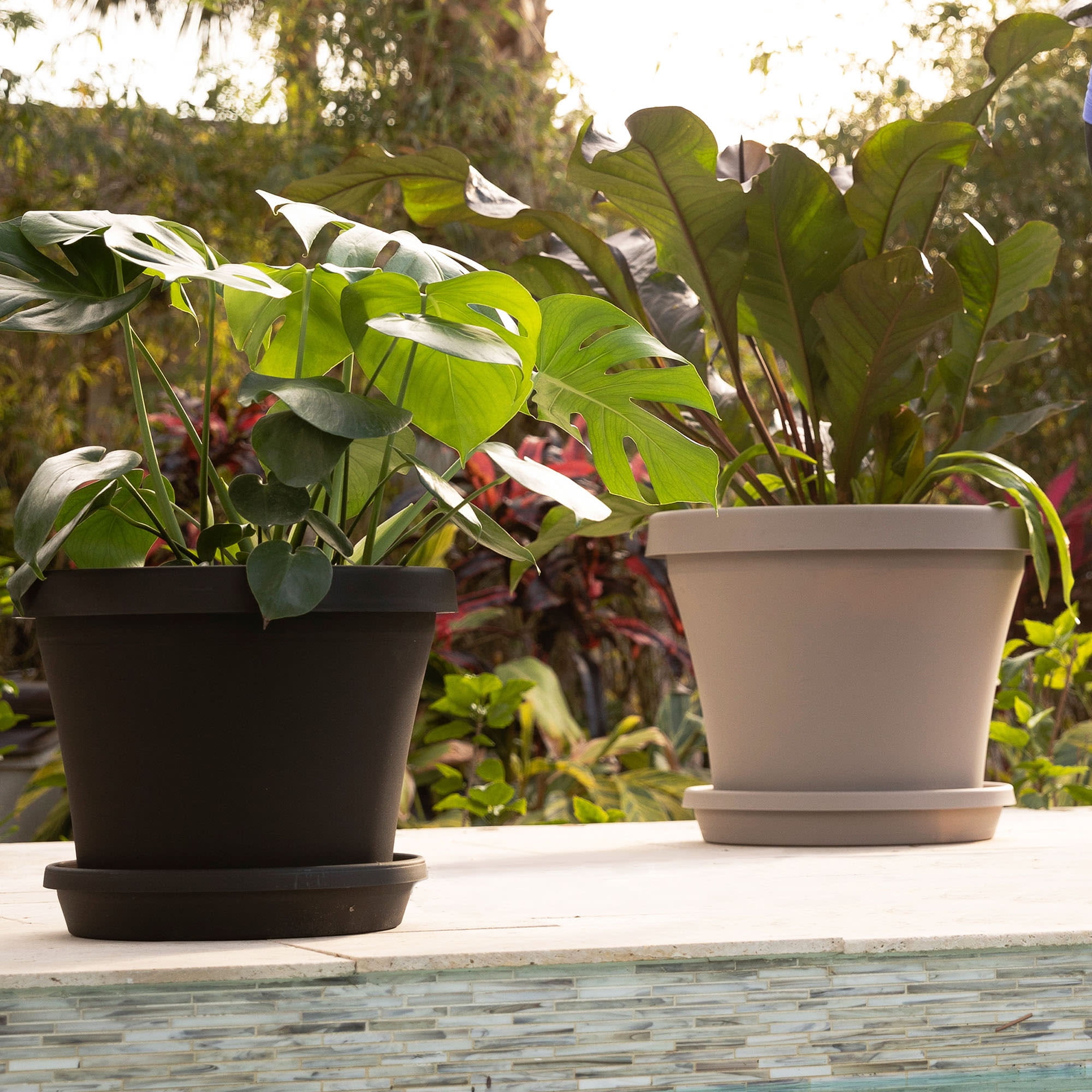 Bloem Terra 15" x 10.25" x 12.75" Round Pebble Stone Beige Resin Plant Pot