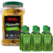 Iberia Lightly Salted Plantain Chips, 20 Oz. + Iberia Aloe Vera Juice Drink, Original, 9.5 Fl Oz (Pack Of 6)