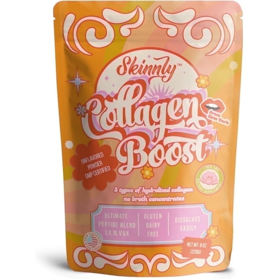 SKINNLY  Multi Collagen Peptides Protein - Hydrolyzed Type 1 & 3 Collagen Powder for Skin, Hair and Nails - Unflavored Collagen for Women & Men - 8 oz (20 Servings)