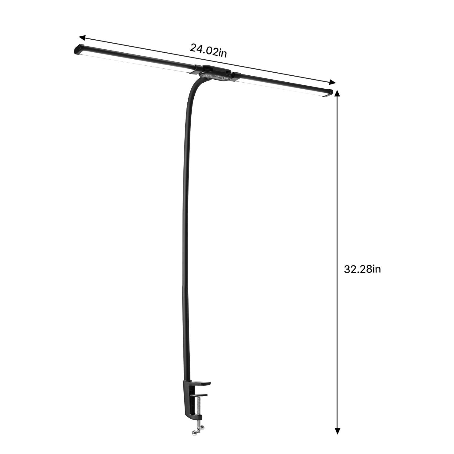 Dual-Head LED Desk Lamp with Clamp, Rotatable Head Broad Even Lighting, Clip-On Light for L-Shaped Desk Multi-Monitor Workstation Office