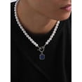 thumbnail image 4 of Men Stainless Steel Lapis Lazuli Square Steel Color Pendant Pearl-Like Necklace, 4 of 10