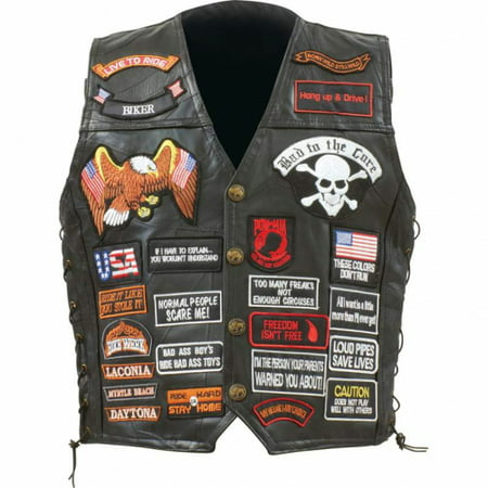 Diamond Plate Genuine Buffalo Leather Biker Vest with 42