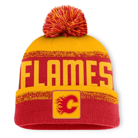 Men's Fanatics Red/Gold Calgary Flames Fundamentals Thrive Cuffed Knit Hat with Pom