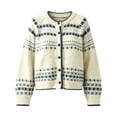 thumbnail image 5 of Fair Isle Knitted Sweaters For Women Button up Long Sleeve Cardigans Crew Neck Fall Knit Jacket Graphic Sweaters Open Front Casual Tops Vintage Sweaters For Women Knit Outerwear,Beige,L, 5 of 5
