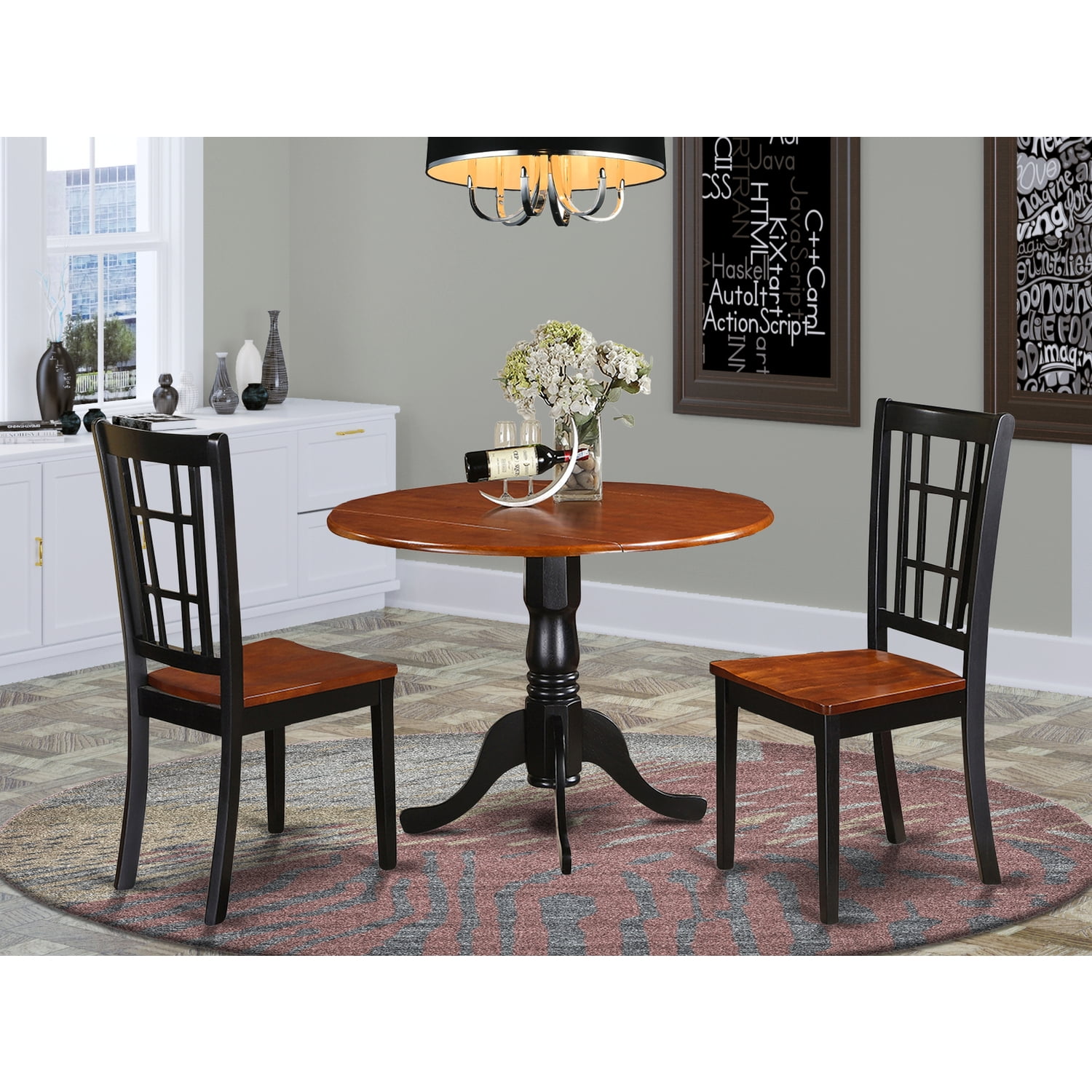 Kitchen Table SetDining Table And 2 Wood Kitchen ChairsFinishBlack