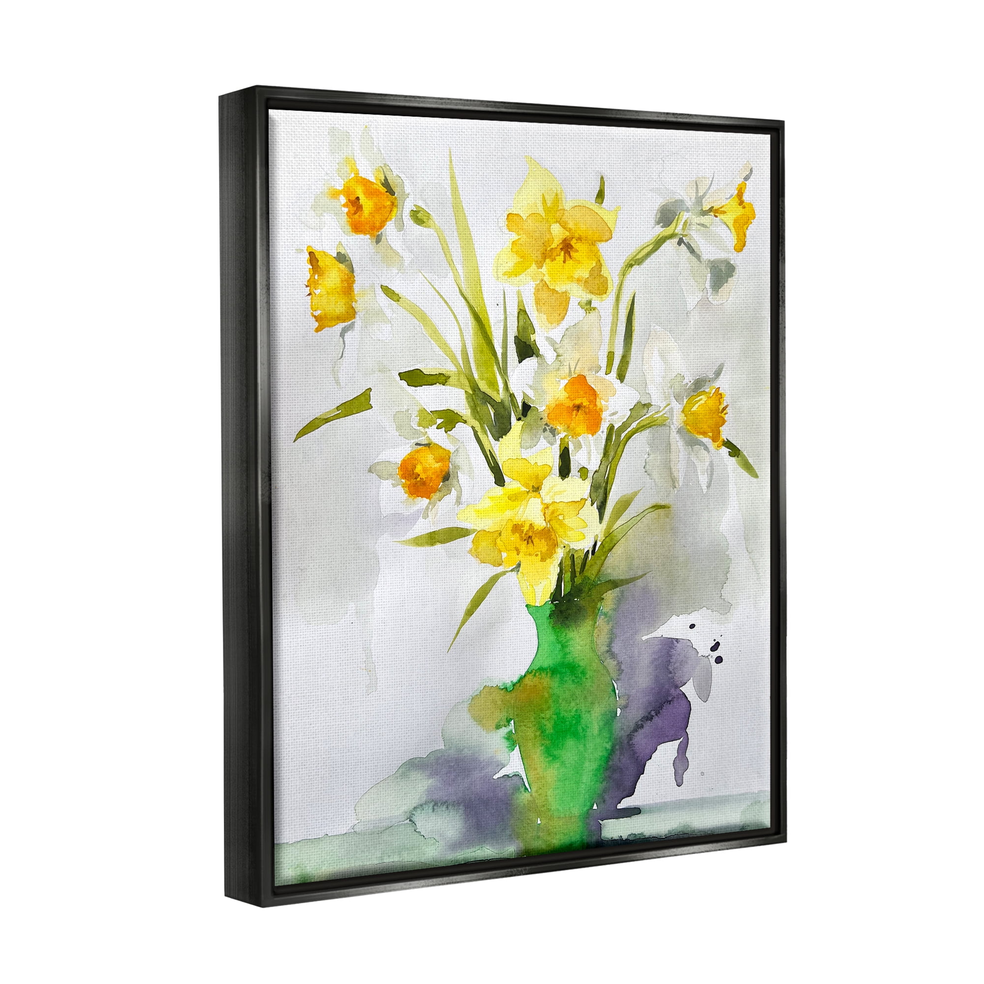 Stupell Industries Modern Daffodils Vase Botanical & Floral Painting Black Floater Framed Art Print Wall Art, 17 x 21