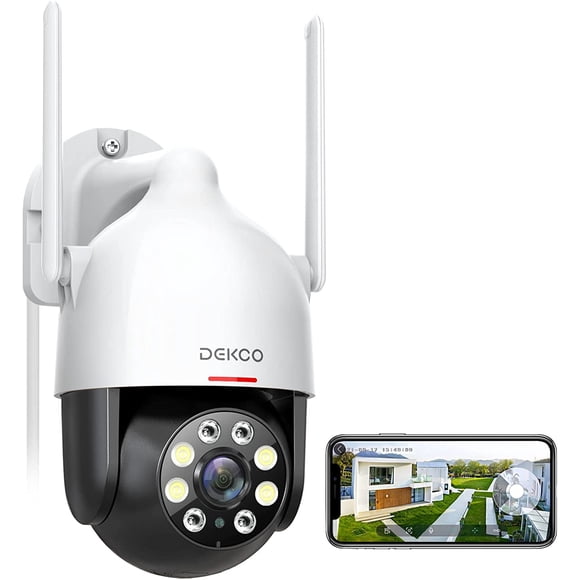 Remis à Neuf DEKCO DC5L Guardian 360: Caméra de Sécurité Extérieure 2K HD avec Suivi des Mouvements Panoramique-Inclinaison, Surveillance Extérieure pour la Maison