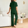 thumbnail image 5 of Miluxas Womens Pajamas Set Short Sleeve Button Down Sleepwear Top and Long Pants Set Soft 2 Piece Pjs Lounge Set Green XL(XL), 5 of 6