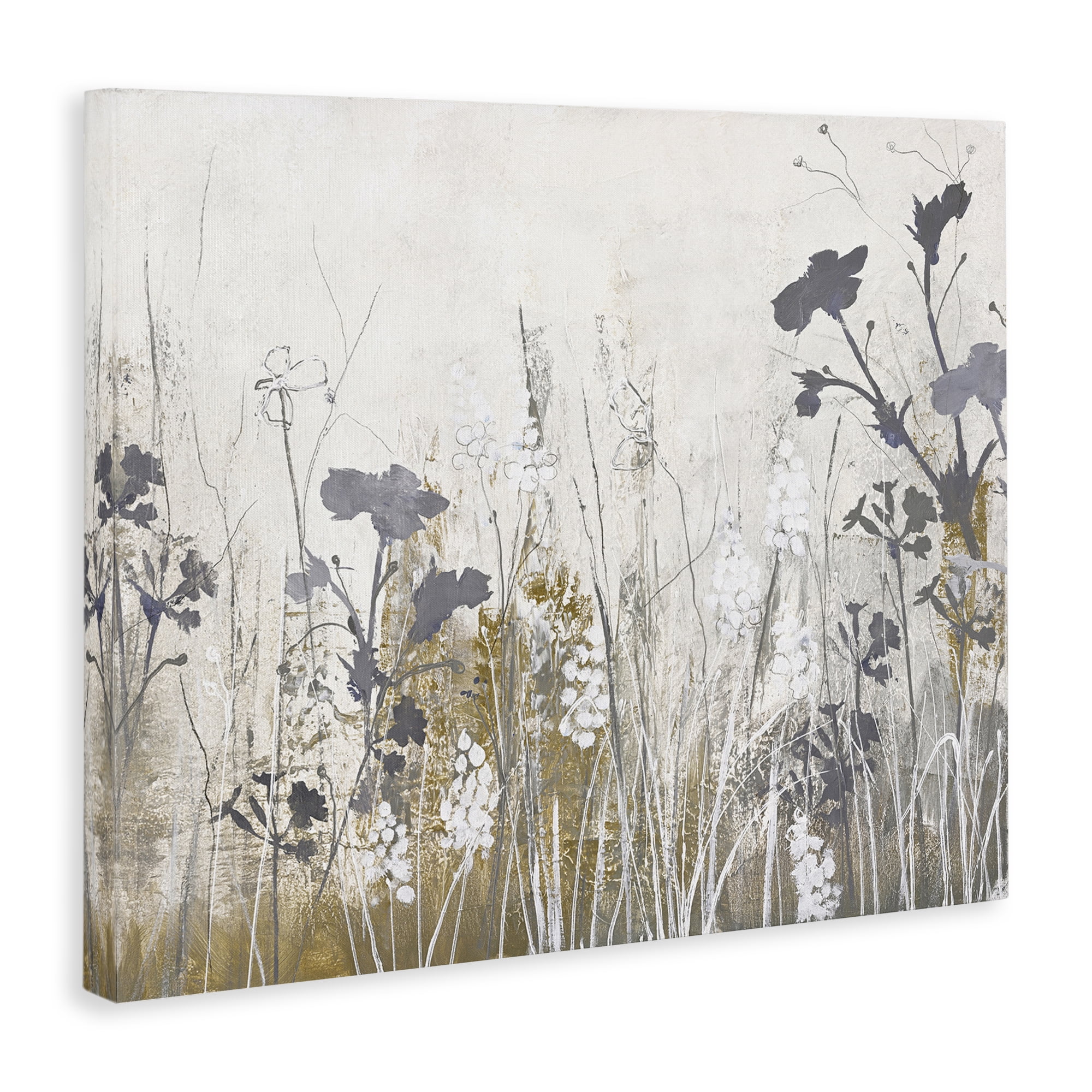 Stupell Industries Grey Flower Silhouettes Plants & Flowers Painting Wrapped Canvas Art Print Wall Art, 20 x 16