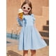 thumbnail image 2 of Vestido Arshiner 3T azul con mangas con volantes y espalda sin espalda para niños pequeños, 2 of 8