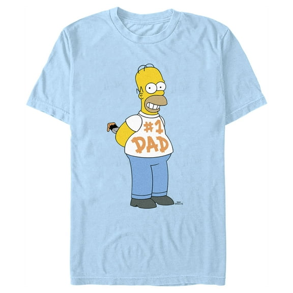 Men's The Simpsons Homer #1 Dad Paint  Graphic Tee Light Blue Large