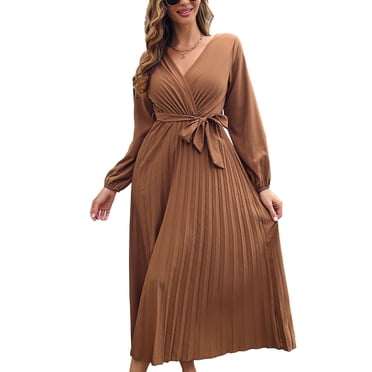 Women's Plus Size Maxi Dress - Fall Lantern Sleeve, Flowy Pleated Swing Dress In Green (5X-Large), Satin Material