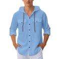 thumbnail image 5 of JTieacloth Summer Linen Long Sleeve Shirt Beach Casual Hooded Shirt Long Sleeve Solid Color Shirt Free Button Down Shirt Blue, 5 of 7
