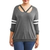 Eye Candy Juniors' Plus Size V-Neck Cutout Varsity Sweatshirt