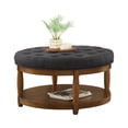 thumbnail image 4 of GZXS Modern Round Upholstered Center Coffee Table with Button Tufted Top and Open Storage Shelf, Solid Wood Frame, 32.5" Accent Ottoman in Charcoal, for Home Office and Living Space, 4 of 8