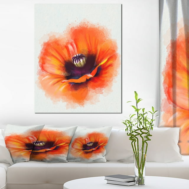 Cute Orange Watercolor Flower - Flowers Canvas Wall Artwork